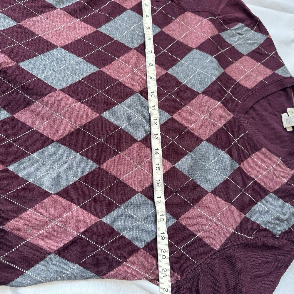 Y2k Banana Republic Silk Cashmere Sweater Mens L Argyle V Neck Purple P2P 21 - Picture 5 of 7